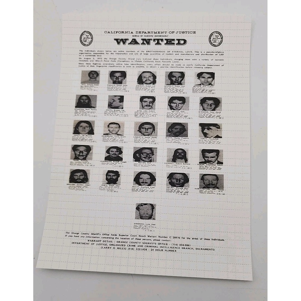 "Wanted Poster" Brotherhood Of Eternal Love Blotter Art‎ Print